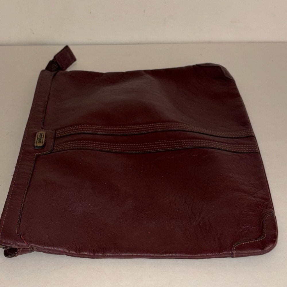 Vintage Phillippe Burgundy Leather Zip Top Wristlet Clutch Handbag Purse - Picture 5 of 9